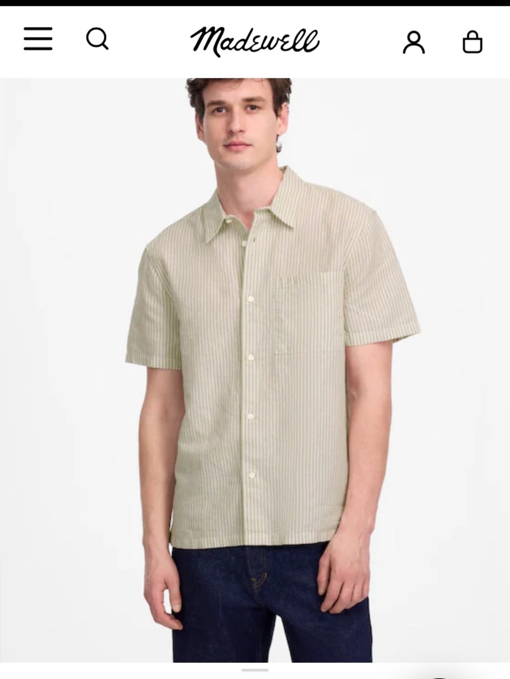 Madewell Men's Short-Sleeve Stripe Button-Down in Light Olive Stripe